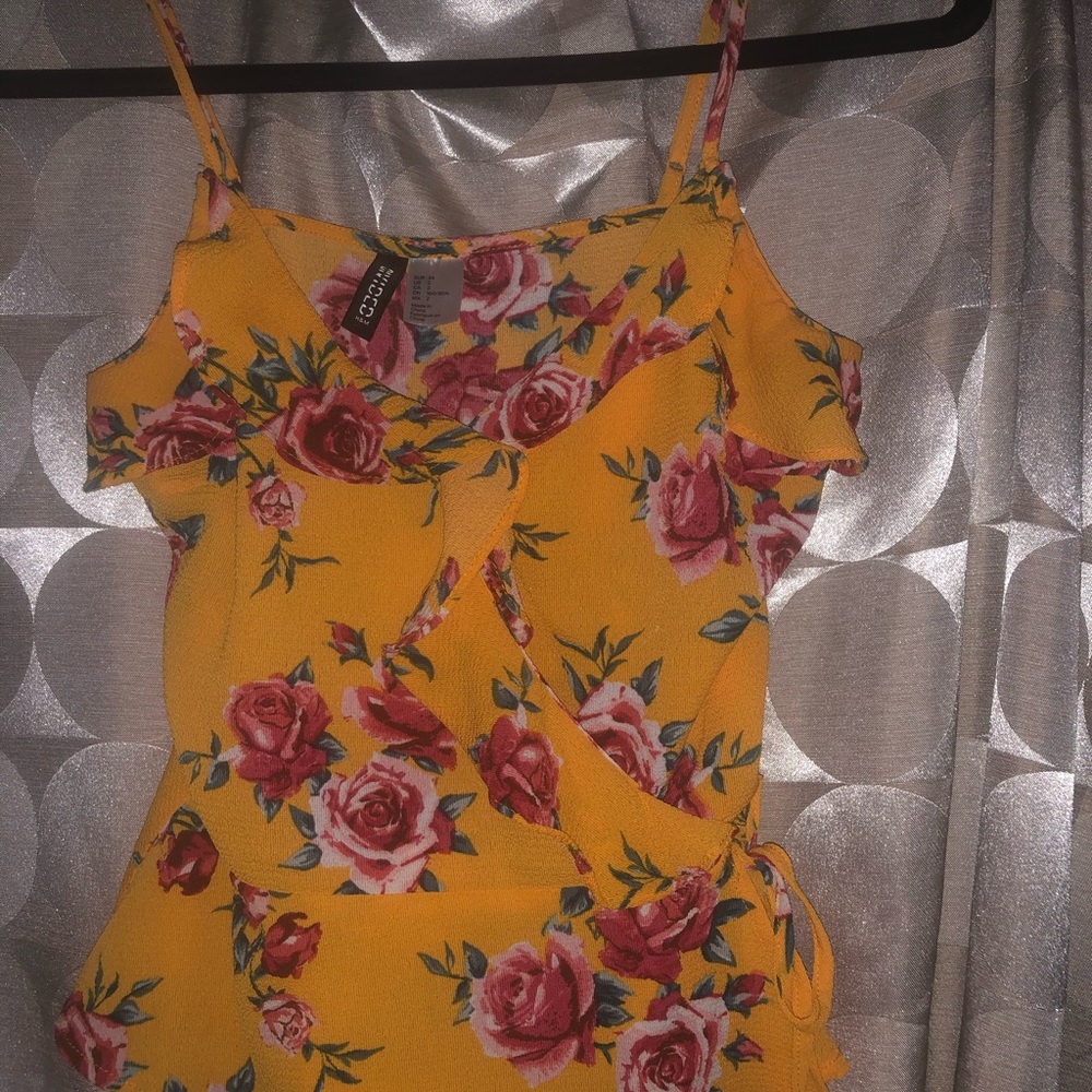 Yellow floral wrap blouse